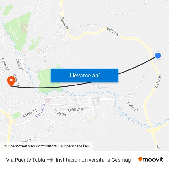 Via Puente Tabla to Institución Universitaria Cesmag map