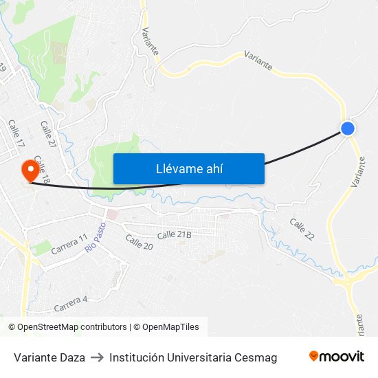 Variante Daza to Institución Universitaria Cesmag map