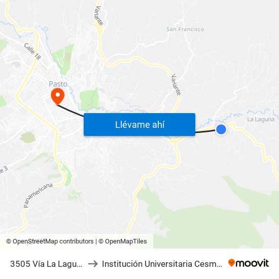 3505 Vía La Laguna to Institución Universitaria Cesmag map