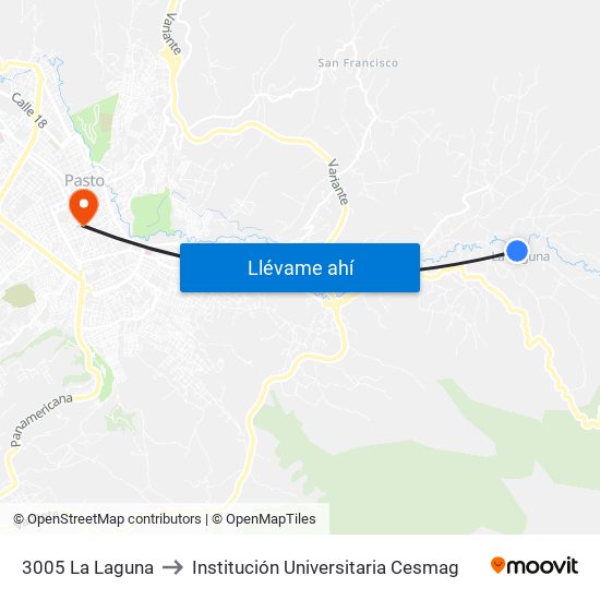 3005 La Laguna to Institución Universitaria Cesmag map