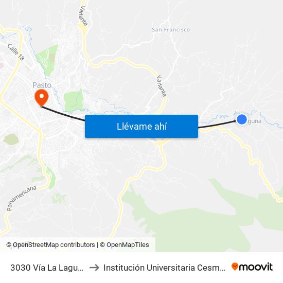 3030 Vía La Laguna to Institución Universitaria Cesmag map