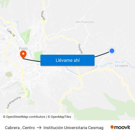Cabrera , Centro to Institución Universitaria Cesmag map