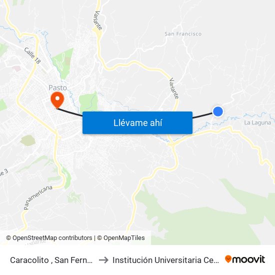 Caracolito , San Fernando to Institución Universitaria Cesmag map