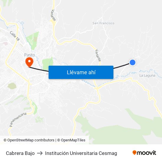 Cabrera Bajo to Institución Universitaria Cesmag map