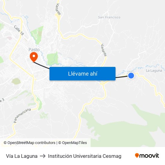 Vía La Laguna to Institución Universitaria Cesmag map