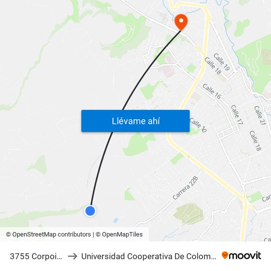 3755 Corpoica to Universidad Cooperativa De Colombia map