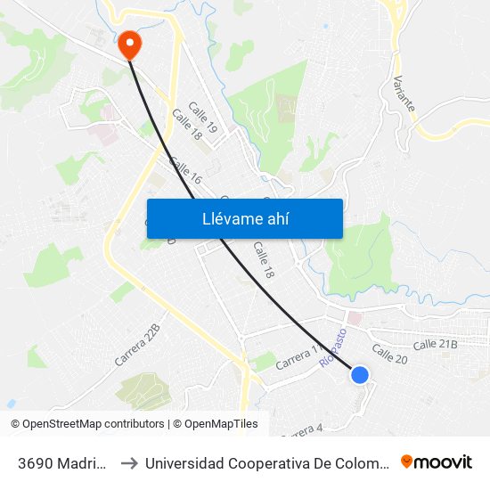 3690 Madrigal to Universidad Cooperativa De Colombia map