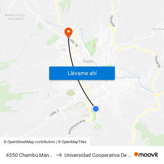 4550 Chambú Manzana 45 to Universidad Cooperativa De Colombia map