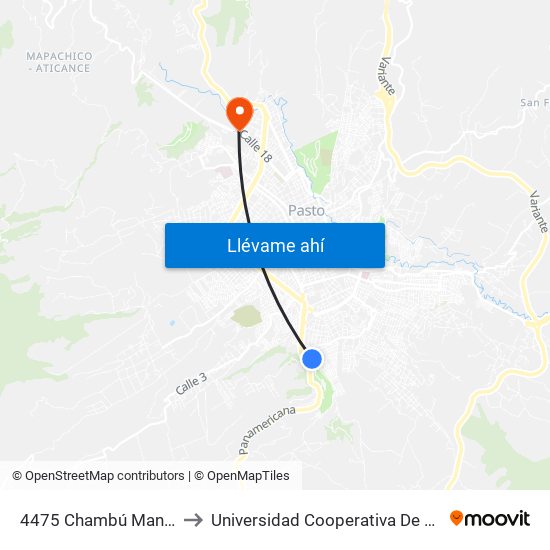 4475 Chambú Manzana 1 to Universidad Cooperativa De Colombia map