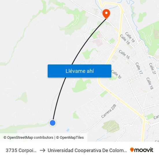 3735 Corpoica to Universidad Cooperativa De Colombia map