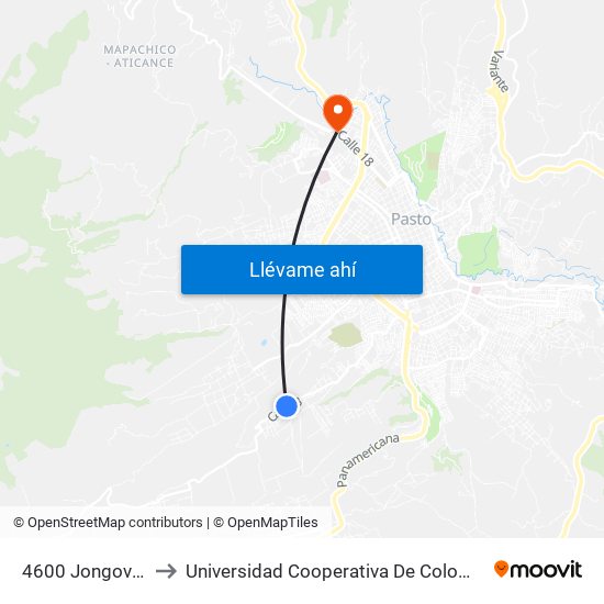 4600 Jongovito to Universidad Cooperativa De Colombia map