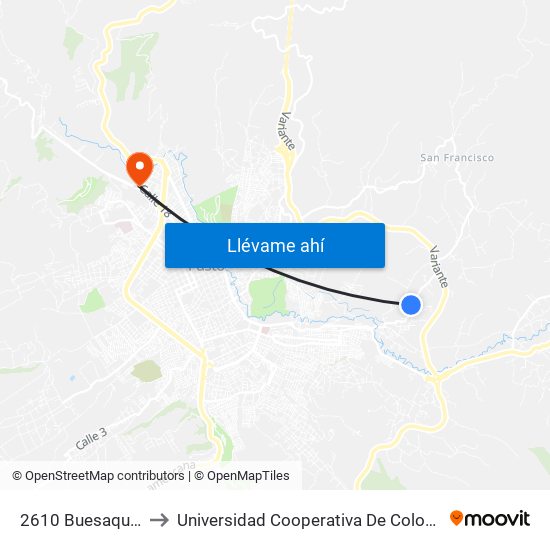 2610 Buesaquillo to Universidad Cooperativa De Colombia map
