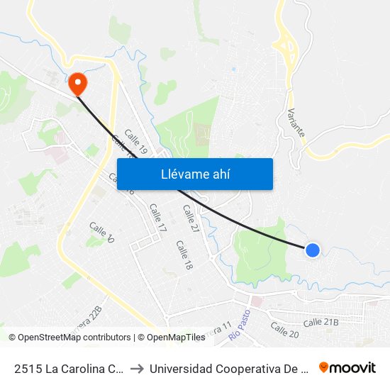 2515 La Carolina Calle 25 to Universidad Cooperativa De Colombia map