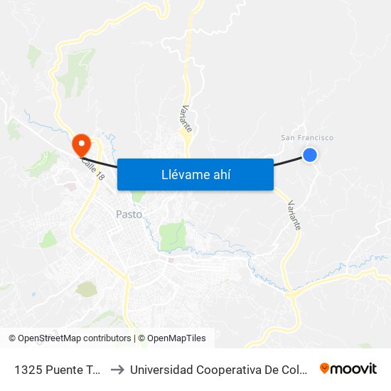 1325 Puente Tabla to Universidad Cooperativa De Colombia map