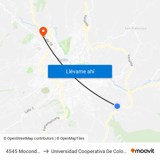 4545 Mocondino to Universidad Cooperativa De Colombia map