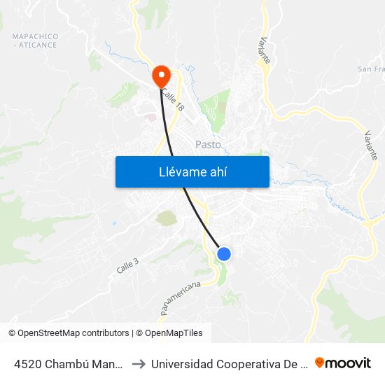 4520 Chambú Manzana 39 to Universidad Cooperativa De Colombia map