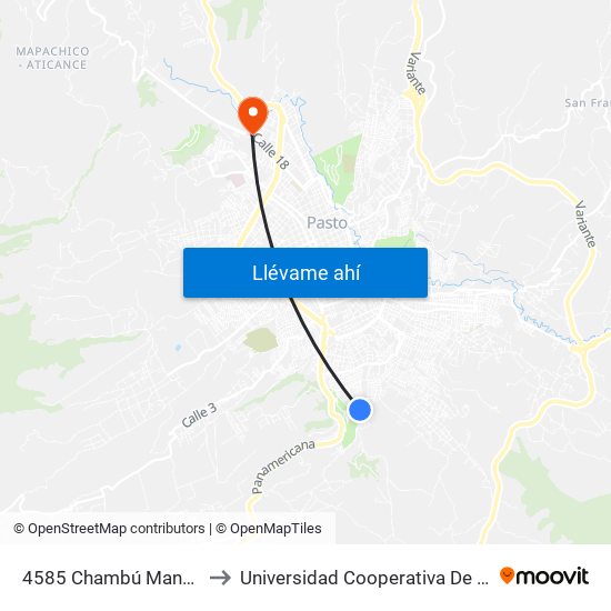 4585 Chambú Manzana 55 to Universidad Cooperativa De Colombia map