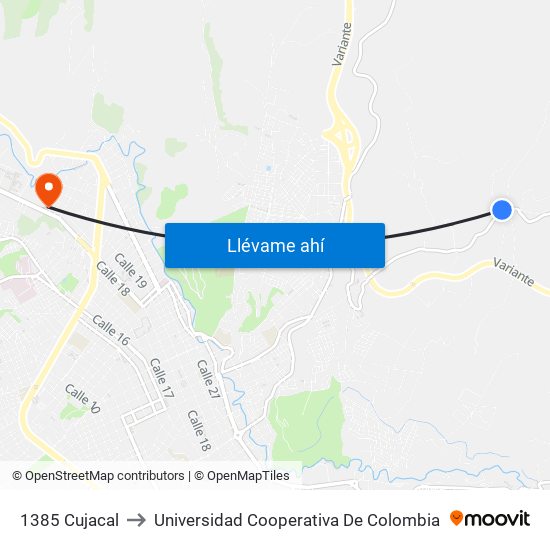 1385 Cujacal to Universidad Cooperativa De Colombia map