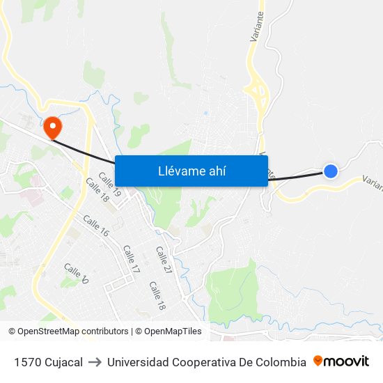 1570 Cujacal to Universidad Cooperativa De Colombia map