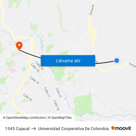 1545 Cujacal to Universidad Cooperativa De Colombia map