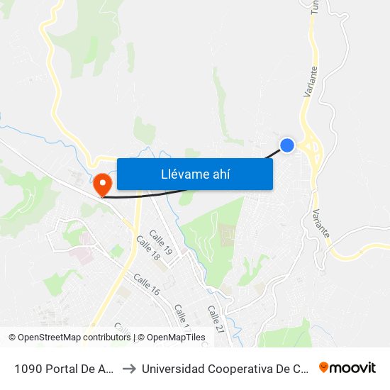1090 Portal De Aranda to Universidad Cooperativa De Colombia map