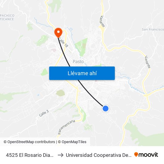 4525 El Rosario Diagonal 16 to Universidad Cooperativa De Colombia map