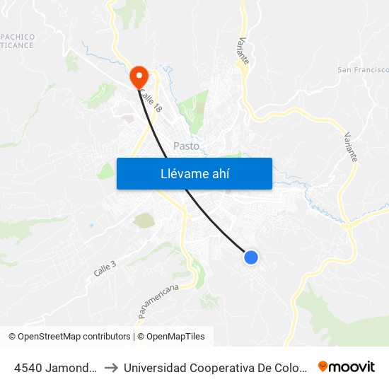 4540 Jamondino to Universidad Cooperativa De Colombia map