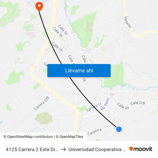 4125 Carrera 2 Este Diagonal 16d to Universidad Cooperativa De Colombia map