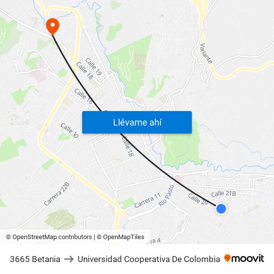 3665 Betania to Universidad Cooperativa De Colombia map