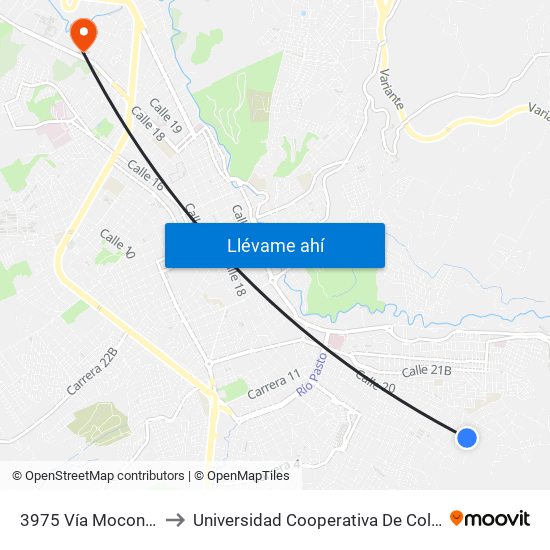 3975 Vía Mocondino to Universidad Cooperativa De Colombia map