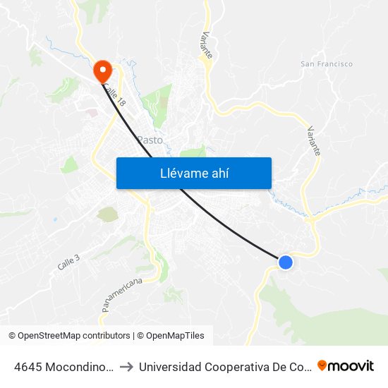 4645 Mocondino Alto to Universidad Cooperativa De Colombia map