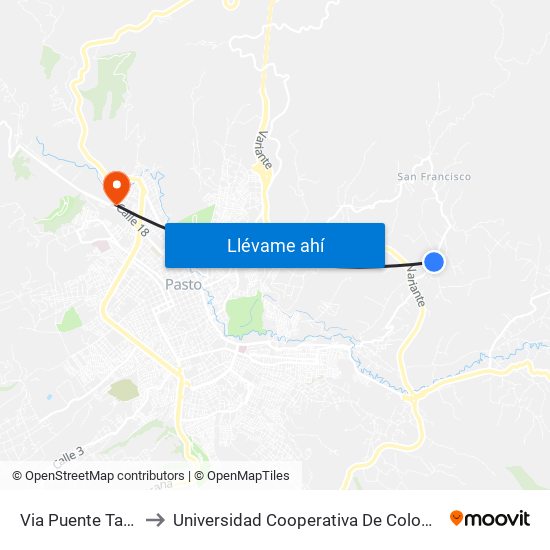 Via Puente Tabla to Universidad Cooperativa De Colombia map