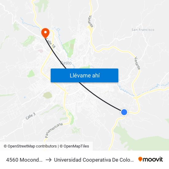 4560 Mocondino to Universidad Cooperativa De Colombia map
