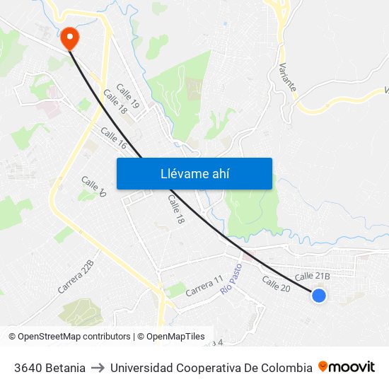 3640 Betania to Universidad Cooperativa De Colombia map