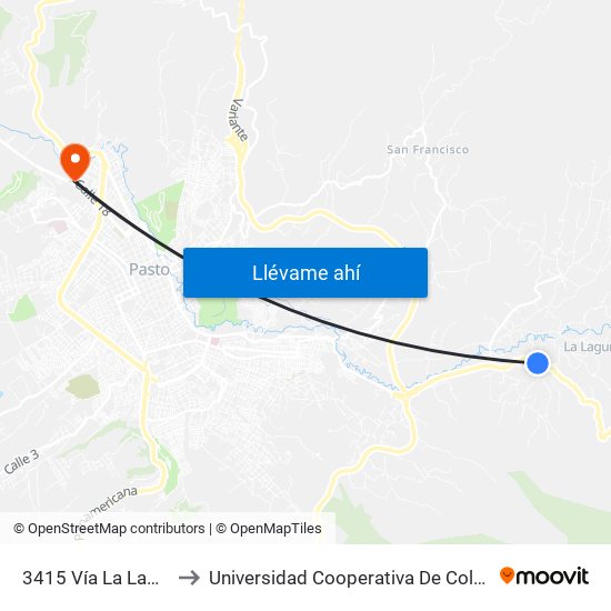 3415 Vía La Laguna to Universidad Cooperativa De Colombia map