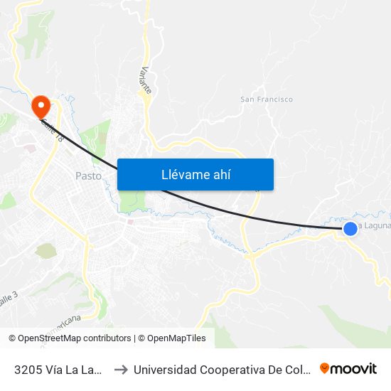 3205 Vía La Laguna to Universidad Cooperativa De Colombia map