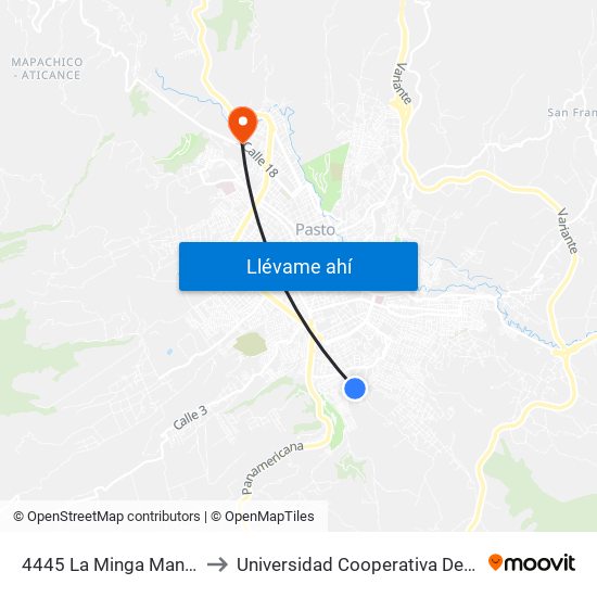 4445 La Minga Manzana 22 to Universidad Cooperativa De Colombia map