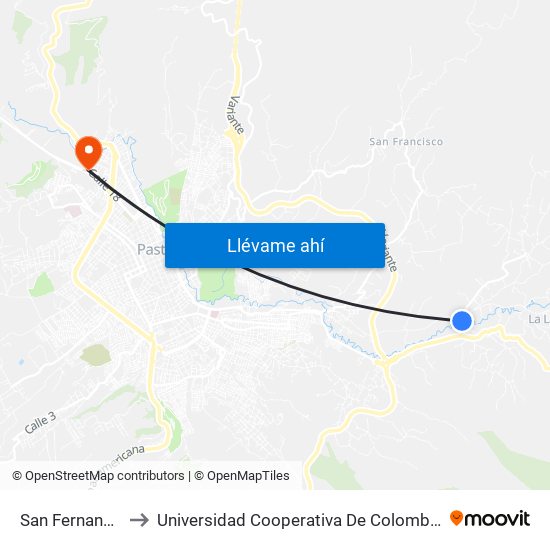 San Fernando to Universidad Cooperativa De Colombia map