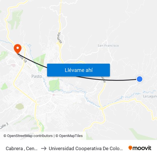 Cabrera , Centro to Universidad Cooperativa De Colombia map