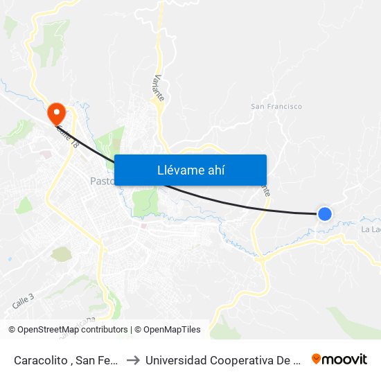 Caracolito , San Fernando to Universidad Cooperativa De Colombia map