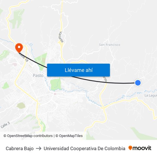 Cabrera Bajo to Universidad Cooperativa De Colombia map