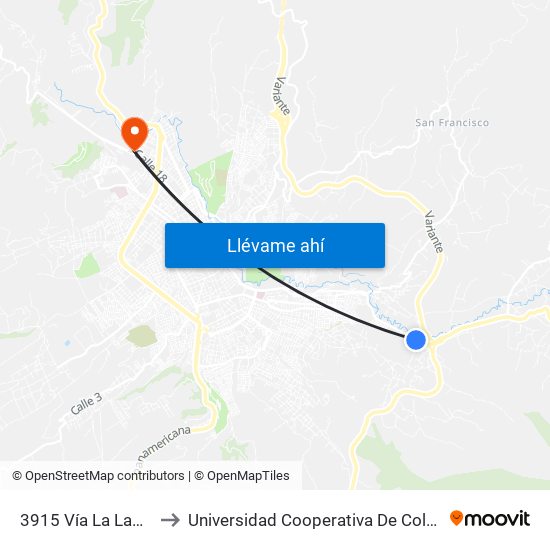 3915 Vía La Laguna to Universidad Cooperativa De Colombia map