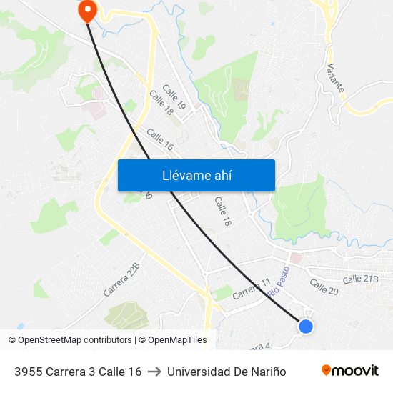 3955 Carrera 3 Calle 16 to Universidad De Nariño map