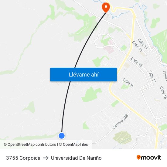 3755 Corpoica to Universidad De Nariño map