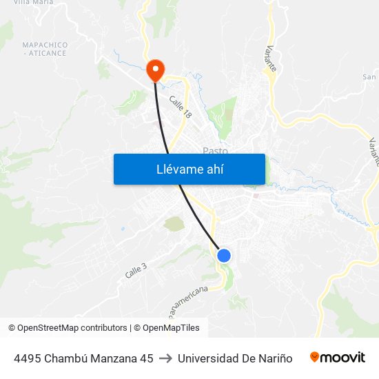 4495 Chambú Manzana 45 to Universidad De Nariño map