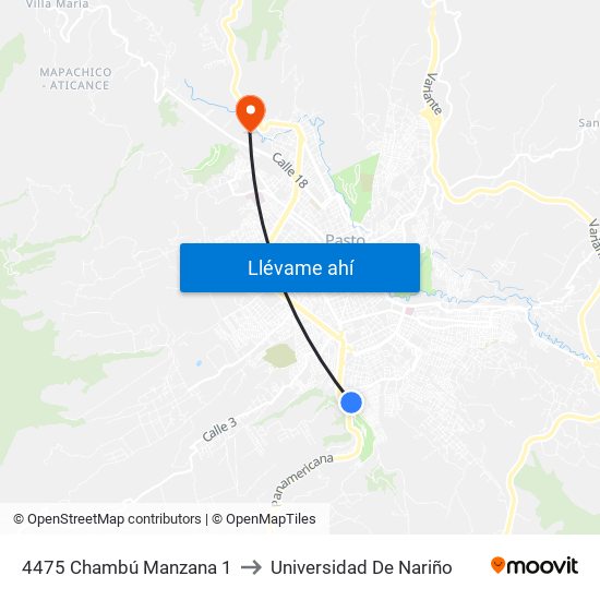 4475 Chambú Manzana 1 to Universidad De Nariño map