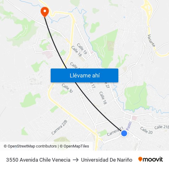 3550 Avenida Chile Venecia to Universidad De Nariño map