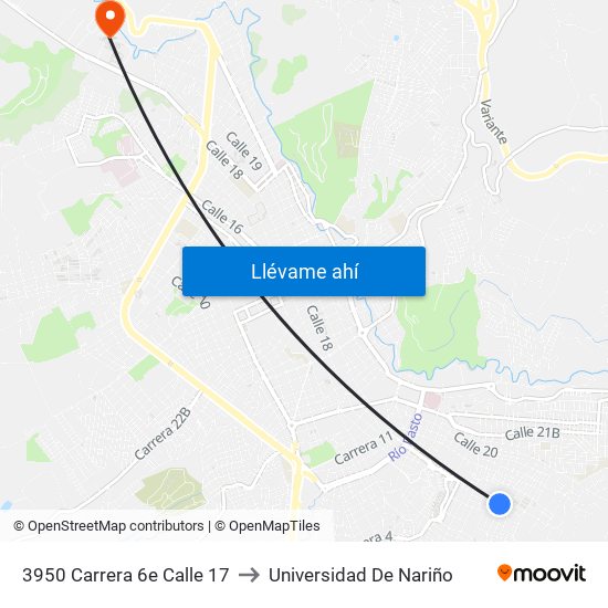 3950 Carrera 6e Calle 17 to Universidad De Nariño map