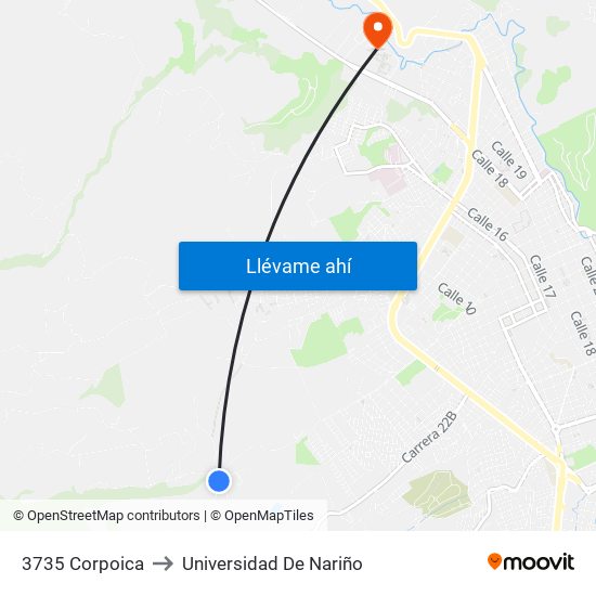 3735 Corpoica to Universidad De Nariño map