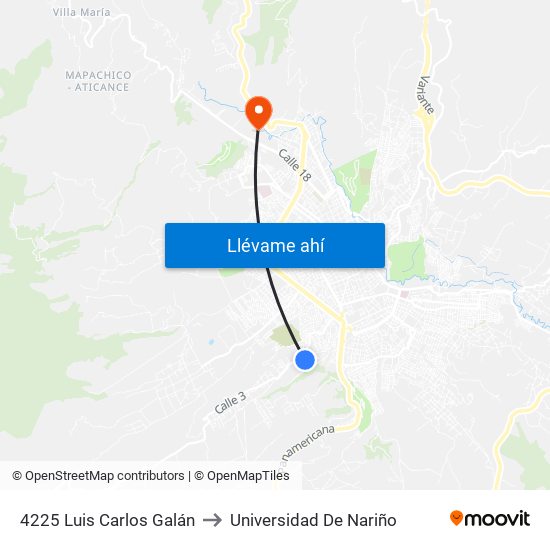 4225 Luis Carlos Galán to Universidad De Nariño map